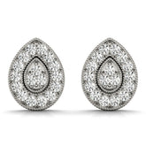 White gold Pavé Pear-Shaped Halo Stud Earrings with Milgrain Detailing