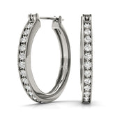 White gold Round Diamond Pave Hoop Earrings with Milgrain Edge