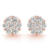 Rose gold Cluster Round Diamond Stud Earrings with Prong Setting