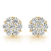 Yellow gold Cluster Round Diamond Stud Earrings with Prong Setting