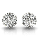 White gold Cluster Round Diamond Stud Earrings with Prong Setting