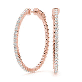 Rose gold Round Diamond Hoop Earrings with Pave Setting and Shared Prong