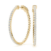 Yellow gold Round Diamond Hoop Earrings with Pave Setting and Shared Prong