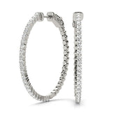 White gold Round Diamond Hoop Earrings with Pave Setting and Shared Prong