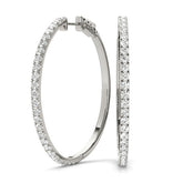 White gold Pavé Round Diamond Hoop Earrings with Hinged Snap Closure