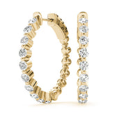 Yellow gold Round Cut Prong Set Diamond Hoop Earrings