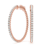 Rose gold Round Cut Diamond Hoop Earrings with Pavé Setting and Prong Set Stones