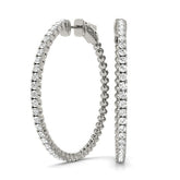 White gold Round Cut Diamond Hoop Earrings with Pavé Setting and Prong Set Stones