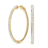 Yellow gold Round Diamond Pave Hoop Earrings with Prong Setting