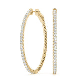 Yellow gold Round Cut Pave Diamond Hoop Earrings with Prong Setting