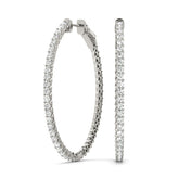 White gold Round Cut Pave Diamond Hoop Earrings with Prong Setting