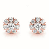 Rose gold Round Cluster Diamond Stud Earrings with Prong Setting