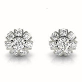 White gold Round Cluster Diamond Stud Earrings with Prong Setting