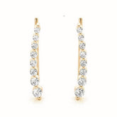 Yellow gold Round Diamond Climber Earrings with Prong Setting on Curved Band