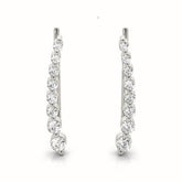 White gold Round Diamond Climber Earrings with Prong Setting on Curved Band
