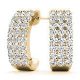 Yellow gold Pavé Round Diamond Hoop Earrings with Four-Prong Setting