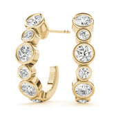 Yellow gold Bezel Set Round Diamond Hoop Earrings