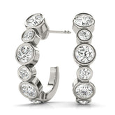 White gold Bezel Set Round Diamond Hoop Earrings