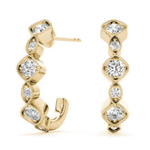 Yellow gold Milgrain Cushion and Marquise Diamond Hoop Earrings