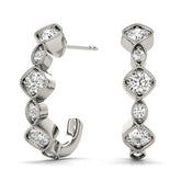 White gold Milgrain Cushion and Marquise Diamond Hoop Earrings