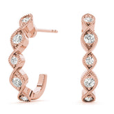 Rose gold Milgrain Marquise Diamond Hoop Earrings with Bezel Setting
