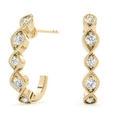 Yellow gold Milgrain Marquise Diamond Hoop Earrings with Bezel Setting