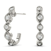White gold Milgrain Marquise Diamond Hoop Earrings with Bezel Setting