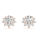 Rose gold Cluster Round Diamond Stud Earrings with White Gold Band and Four-Prong Setting