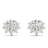 White gold Cluster Round Diamond Stud Earrings with White Gold Band and Four-Prong Setting