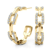 Yellow gold Pavé Round Diamond Link Hoop Earrings with Prong Setting