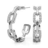 White gold Pavé Round Diamond Link Hoop Earrings with Prong Setting