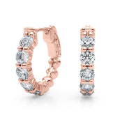 Rose gold Round Diamond Eternity Hoop Earrings with Scalloped Band and Four-Prong Setting