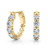 Yellow gold Round Diamond Eternity Hoop Earrings with Scalloped Band and Four-Prong Setting