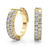 Yellow gold Pave Round Diamond Hoop Earrings with Channel Band and Shared Prong Setting
