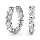 White gold Round Brilliant Diamond Inside-Out Hoop Earrings with Shared Prong Setting