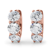 Rose gold Triple Round Diamond Huggie Earrings with Prong Setting