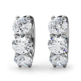 White gold Triple Round Diamond Huggie Earrings with Prong Setting