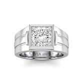 White Gold Princess Cut Bezel Set Solitaire Engagement Ring with Smooth Band