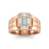 Rose Gold Emerald Cut Bezel Set Solitaire Engagement Ring with Smooth Band