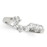 Platinum Curved Diamond Cluster Band - Round Stones, Split Shank, Prong Setting