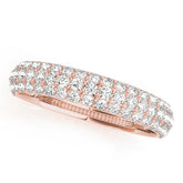 Rose gold Three-Row Round Diamond Pave Eternity Band with Shared Prong Setting