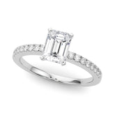 Silver Radiant Solitaire Diamond with Pavé Band and Four-Prong Setting