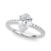 Silver Pear Solitaire Diamond with Pavé Band and Four-Prong Setting