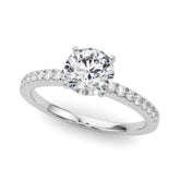 Silver Round Solitaire Diamond with Pavé Band and Four-Prong Setting