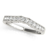 Platinum Milgrain Round Diamond Pavé Chevron Band