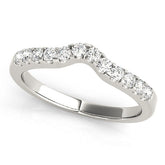 Platinum Curved Diamond Half Eternity Ring with Round Cut Stones and Shared Prong Setting