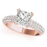 Rose gold Princess Cut Pave Diamond Engagement Ring with Channel Set Band and Four-Prong Setting