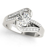 White gold Heart Solitaire Bypass Diamond Engagement Ring with Channel-Set Band and Four-Prong Setting
