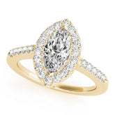 Yellow gold Marquise Halo Diamond Pavé Solitaire Ring