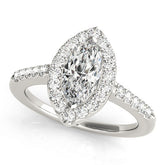 White gold Marquise Halo Diamond Pavé Solitaire Ring
